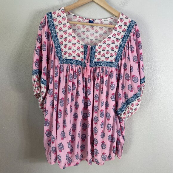 Old Navy Womens Plus 3X Elbow Length Split Neck Floral Poet Swing Blouse Shirt - Picture 8 of 12